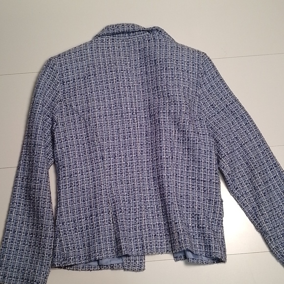 NWD blue and white jacket zip up woman size small light spring padded shoulders - Picture 5 of 5